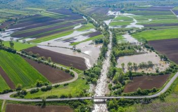 aerial view of flooded field